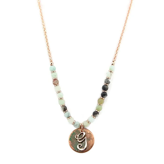 Minimalist gold necklaces and pendants for women who prefer simple styles -AN1318-GAMT2   27" Rose Gold Tone & Patina 'G' Semi Precious Bead Necklace