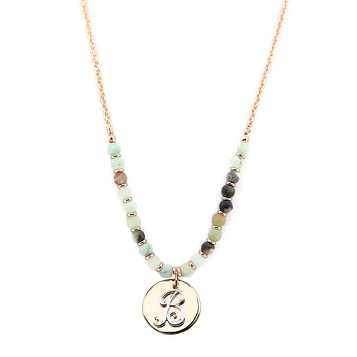 Monogrammed pendant necklaces with custom initials for personalized, stylish accessories -AN1318-BAMT1   27" Gold Tone & Silver Tone 'B' Semi Precious Bead Necklace