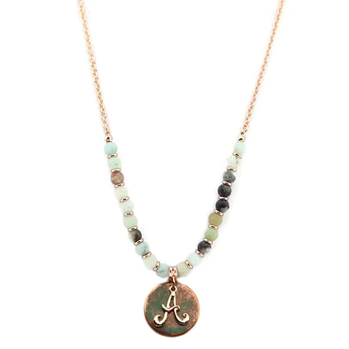 Personalized photo pendants on necklaces for one-of-a-kind custom jewelry gifts -AN1318-AAMT2   27" Rose Gold Tone & Patina 'A' Semi Precious Bead Necklace