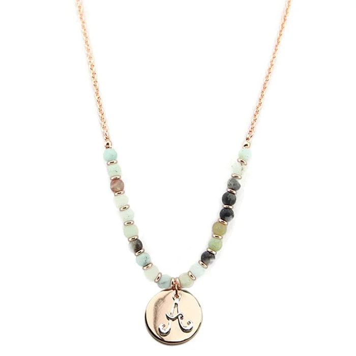 Custom engraved pendant necklaces for special dates, names, or meaningful messages -AN1318-AAMT1   27" Gold Tone & Silver Tone 'A' Semi Precious Bead Necklace