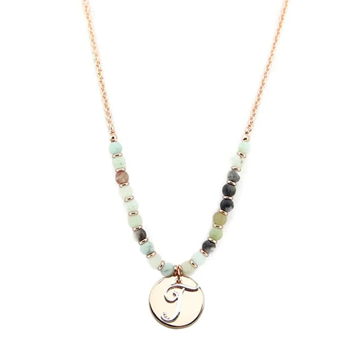 Trendy coin pendants on necklaces for a chic, vintage-inspired fashion accessory -AN1318-TAMT1   27" Gold Tone & Silver Tone 'T' Semi Precious Bead Necklace