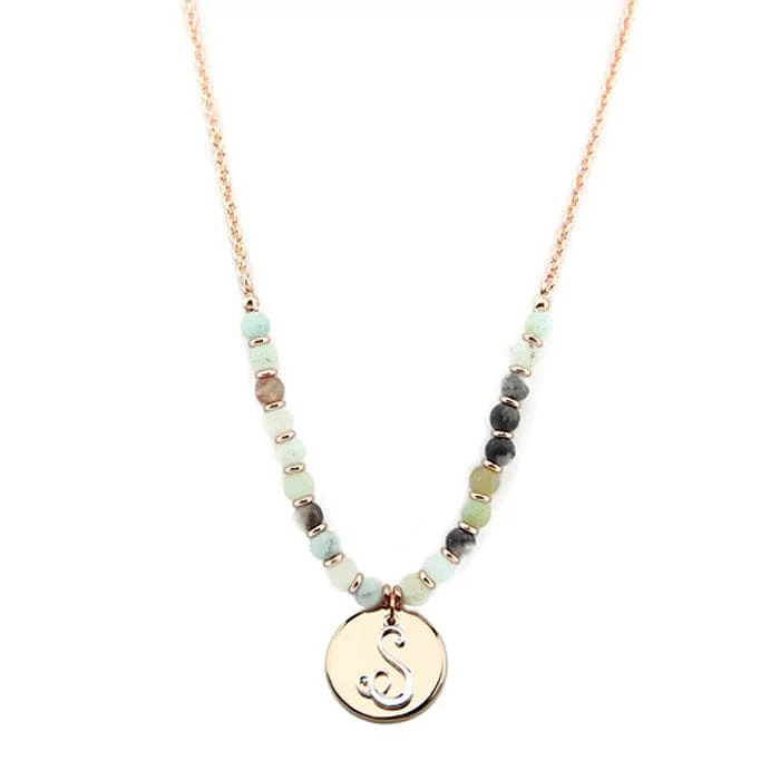 Simple moonstone pendants on necklaces for a serene, calming jewelry piece -AN1318-SAMT1   27" Gold Tone & Silver Tone 'S' Semi Precious Bead Necklace