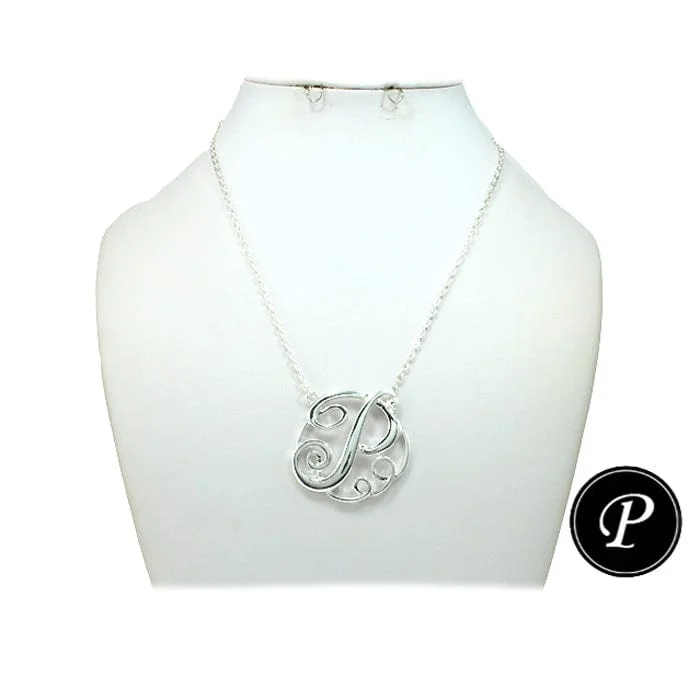 Birthstone pendant necklaces with sparkling gems to represent each family member -ON1011SV Initial "P" Silver Pendent Necklace