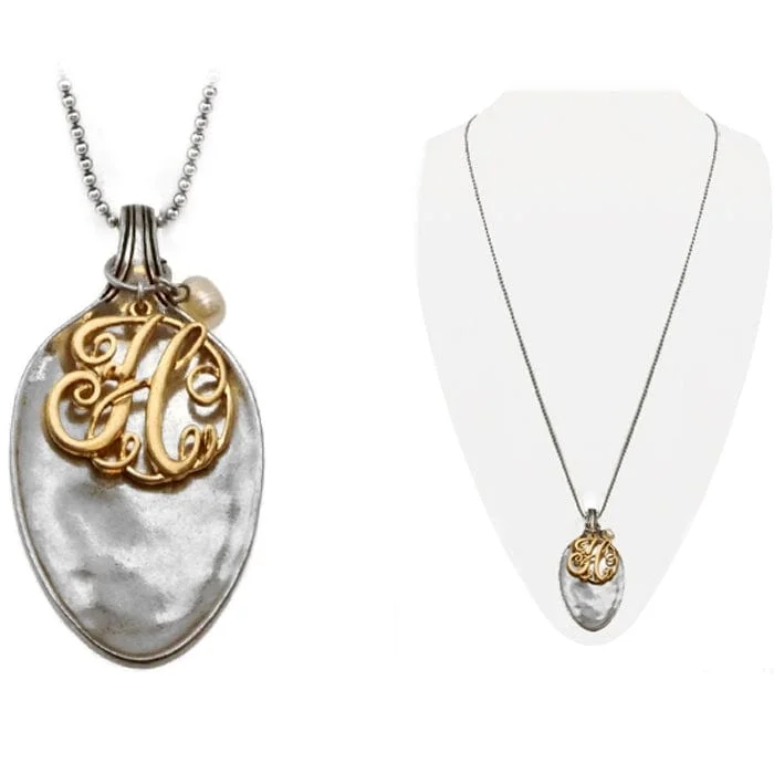 Crystal pendants on necklaces for a sparkling, mystical, and elegant look -ON1551SBWGH "H" Inital Spoon Pendant Necklace