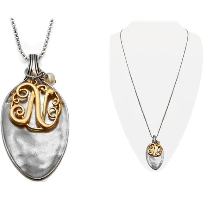 Elegant gold necklaces and pendants for women who love timeless accessories -ON1551SBWGN "N" Inital Spoon Pendant Necklace