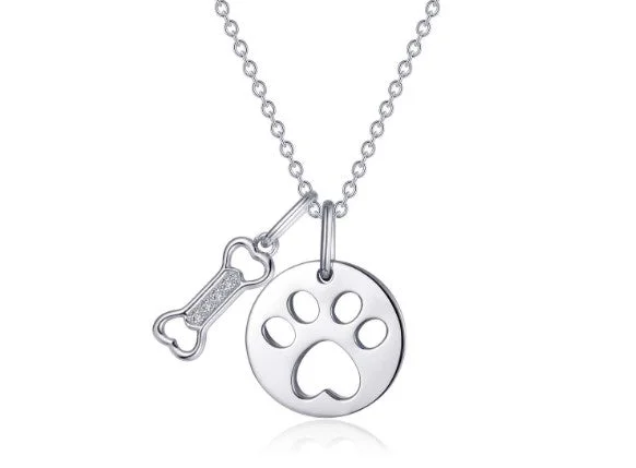 Handcrafted necklaces with unique pendant designs for women who appreciate artisanal jewelry -Paw Print Dog Bone Necklace