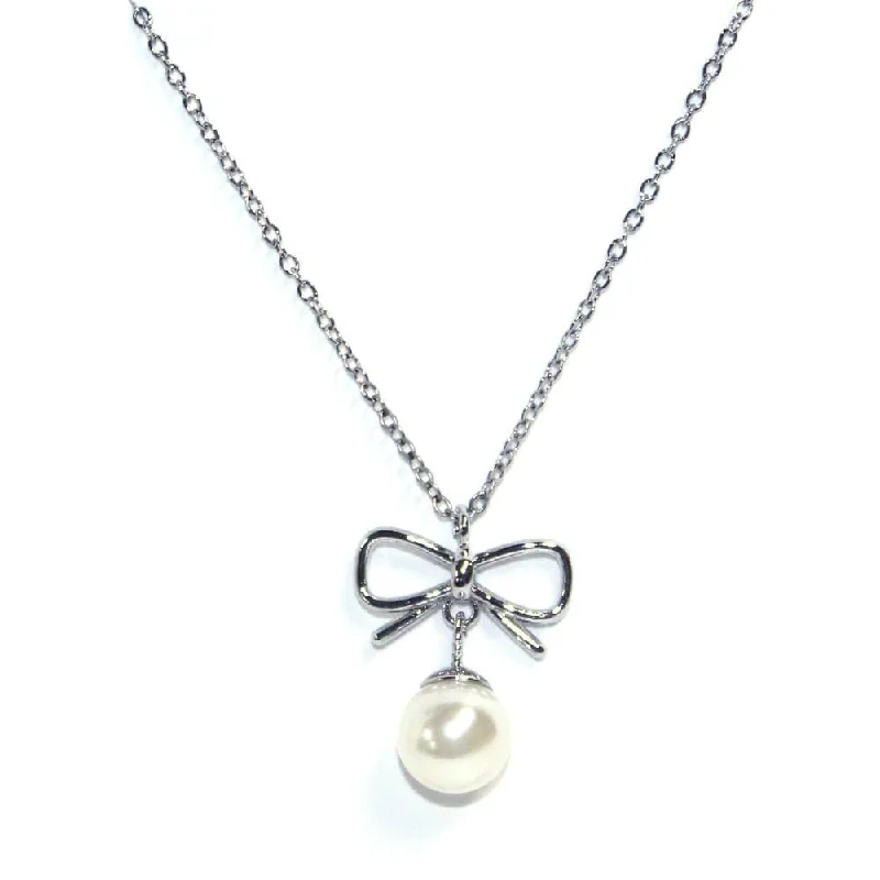 Colorful glass pendants on necklaces for a vibrant, playful accessory with personality -PN1017 Bow Pearl Charm Necklace