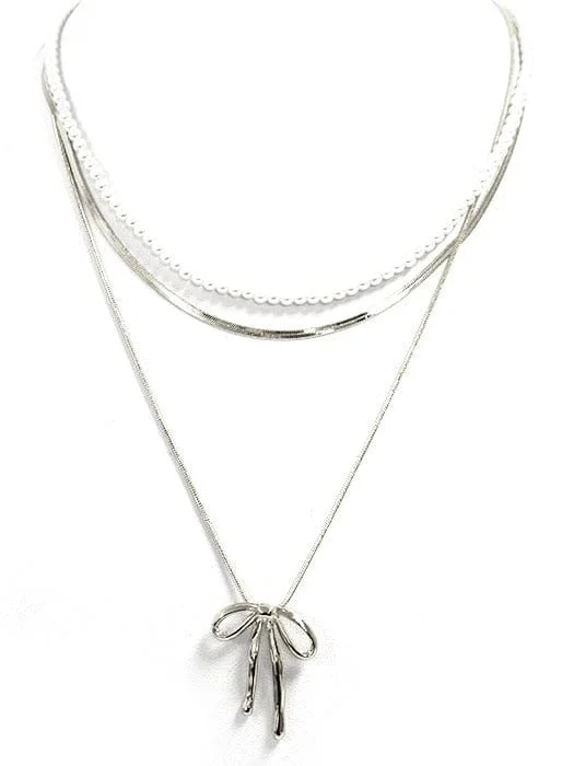 Simple sterling silver necklaces with small, understated pendants for minimalist charm -TN9211 Layered Ribbon Necklace