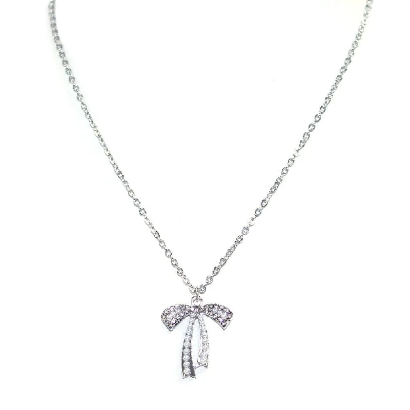 Crystal drop pendant necklaces for a touch of sparkle and feminine beauty -TN9218 CZ Pearl Ribbon Necklace