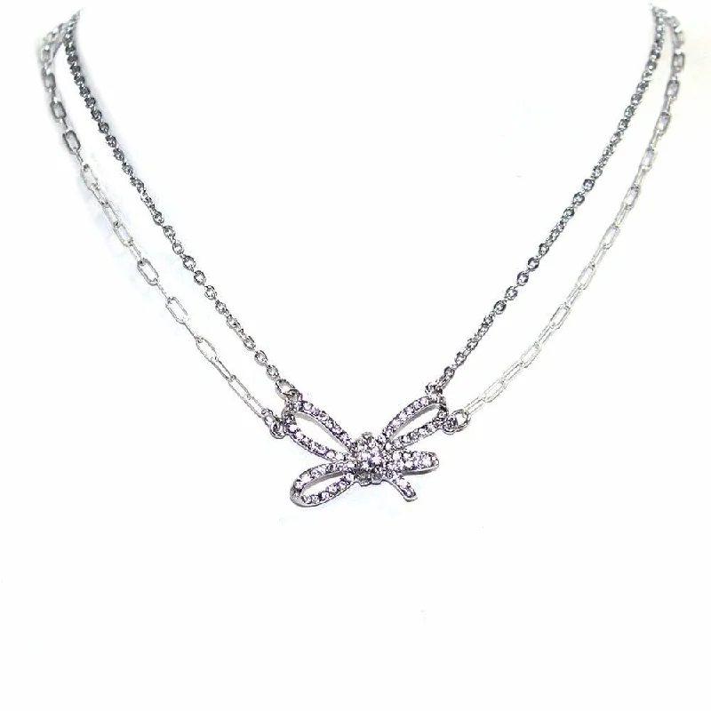 Diamond pendants on gold necklaces for luxury and sparkling elegance in accessories -TN9220 Chain Bow Necklace