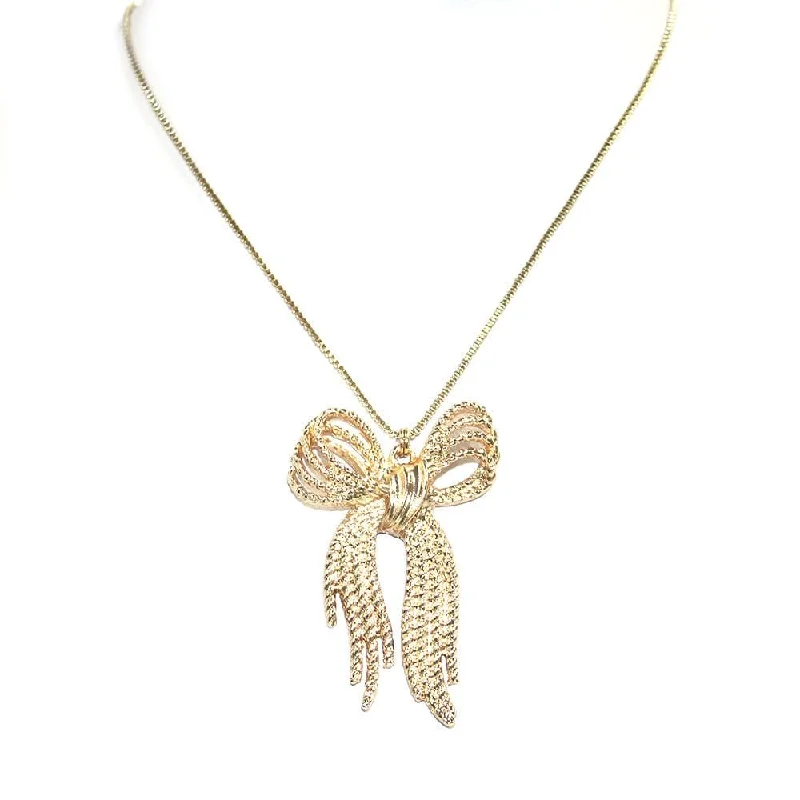 Cute animal pendant necklaces for playful fashion lovers who appreciate fun accessories -TN9236 Ornate Bow Necklace