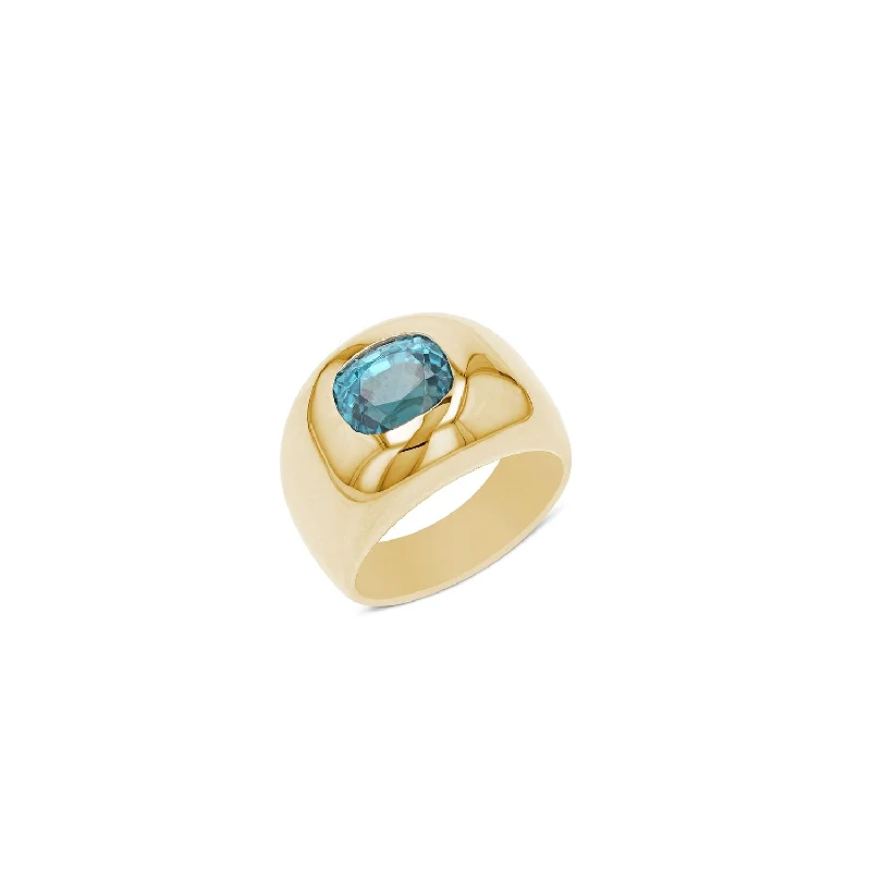 Gemstone rings featuring kyanite for rare blue shine -14k Blue Zircon Cushion Bombe Ring