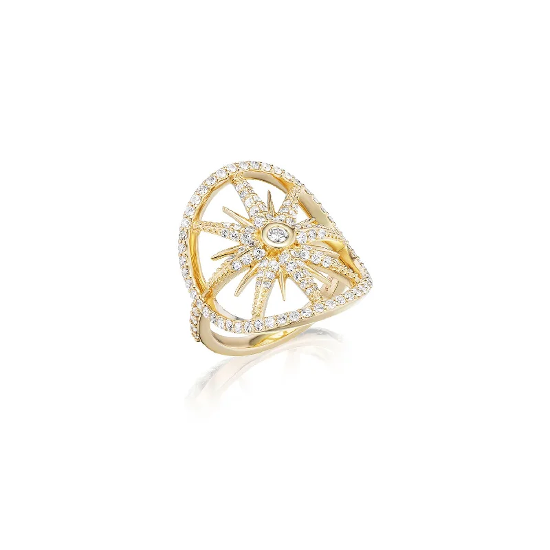 Oversized gemstone rings designed for bold finger impact -14k Diamond Star with Bezel Center Saddle Ring