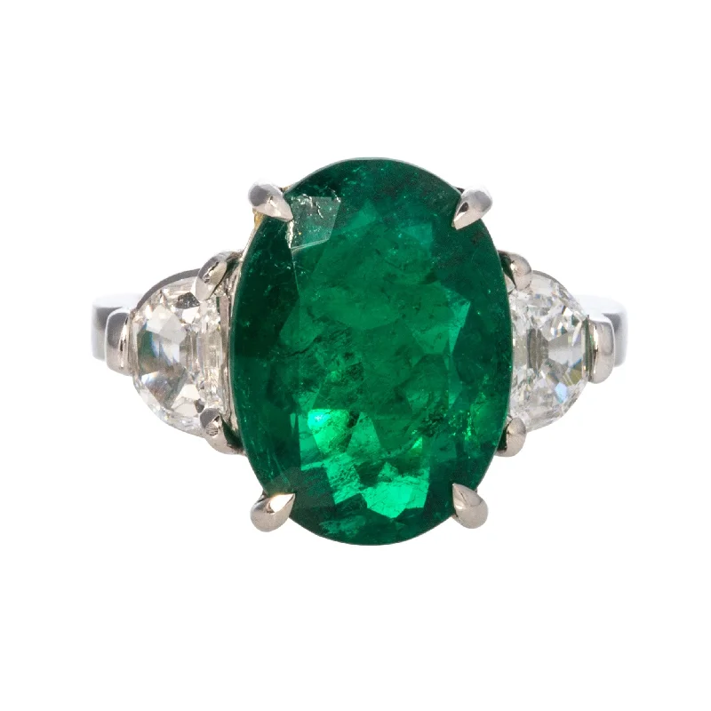 Gemstone rings perfect for gifting with stone shine -4.36ct Colombian Emerald & Epaulette Diamond Platinum Ring