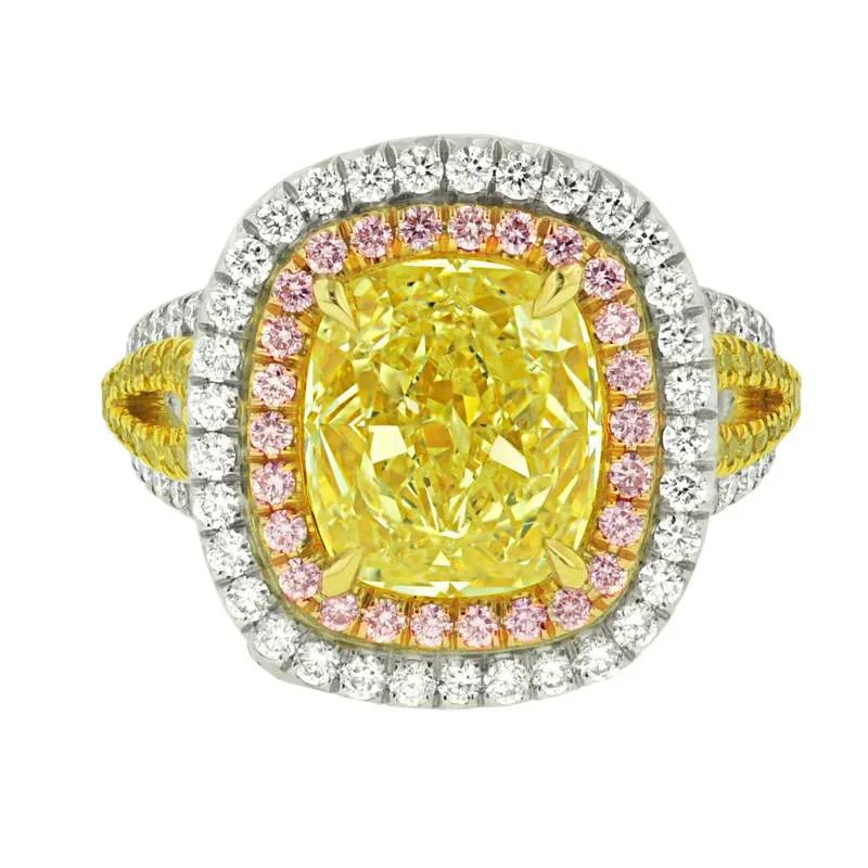 Sharp gemstone rings with modern stone cut elegance -5.02ct YELLOW DIAMOND RING