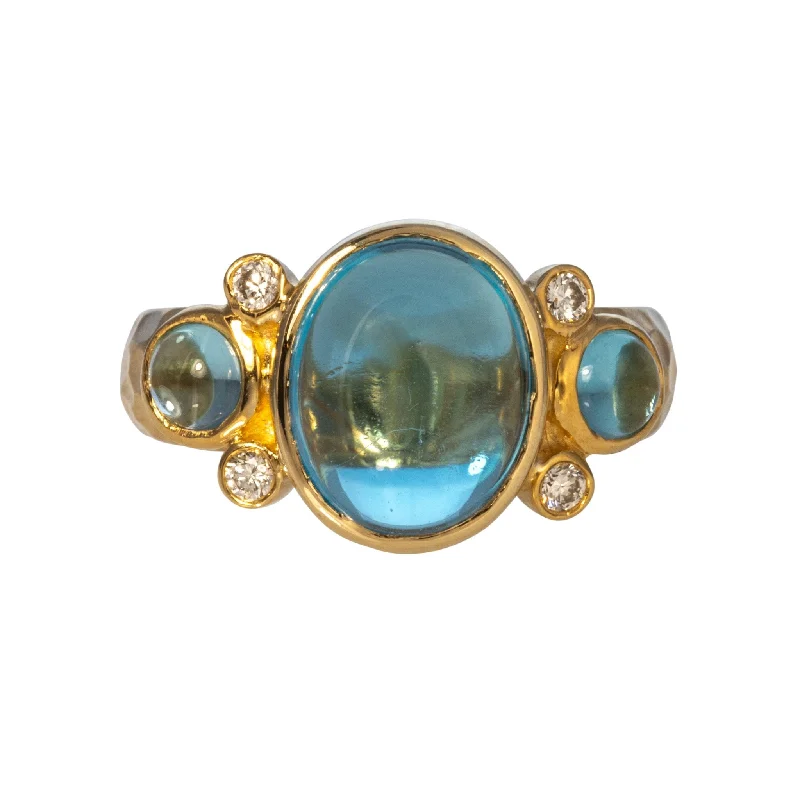 Stylish gemstone rings perfect for vibrant finger elegance -Blue Topaz Cabochon & Diamond 14K Yellow Gold Ring