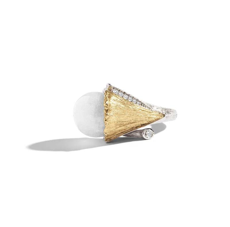 Oversized gemstone rings designed for bold finger impact -Butterfly Ginkgo Ring with Moonstone and Diamonds - Bypass