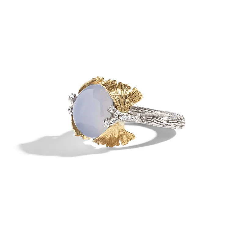 Gemstone rings featuring stretch bands for easy wear -Butterfly Ginkgo Ring with Chalcedony and Diamonds