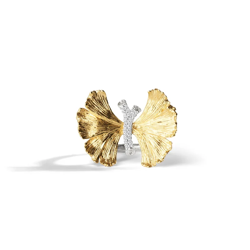 Gemstone rings with pave stones for extra sparkle -Butterfly Ginkgo Ring with Diamonds - SIngle