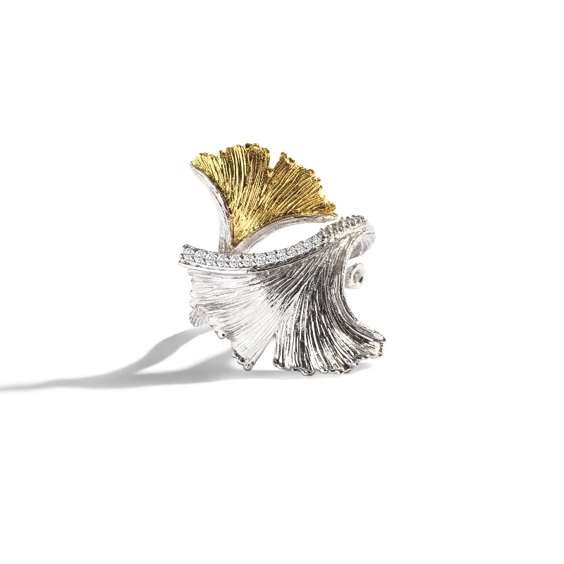 Gemstone rings crafted with sustainable stone sourcing -Butterfly Ginkgo Ring with Diamonds