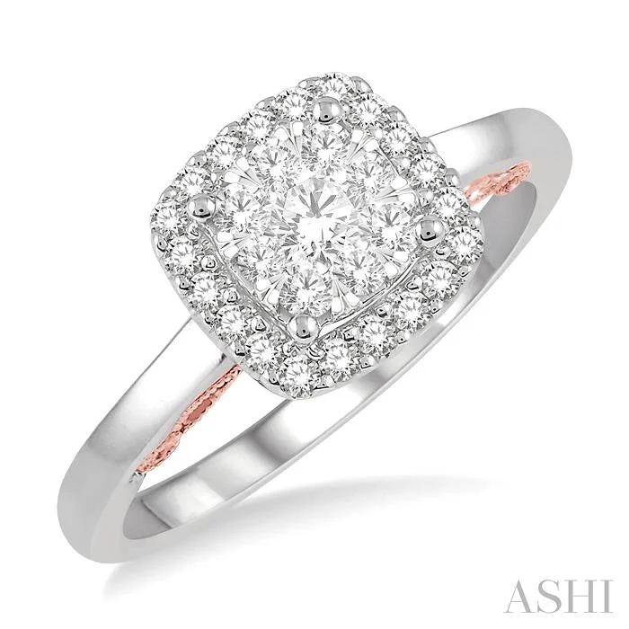 Gemstone rings with pave stones for extra sparkle -CUSHION SHAPE HALO LOVEBRIGHT ESSENTIAL DIAMOND RING