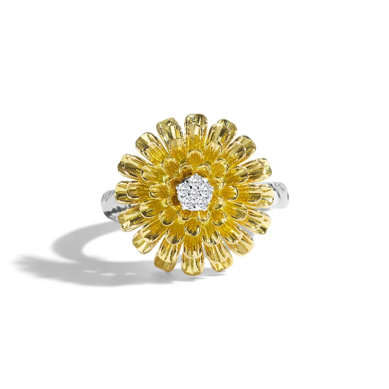 Colorful gemstone rings with mixed stone vibrancy -Dandelion Flower Ring with Diamonds