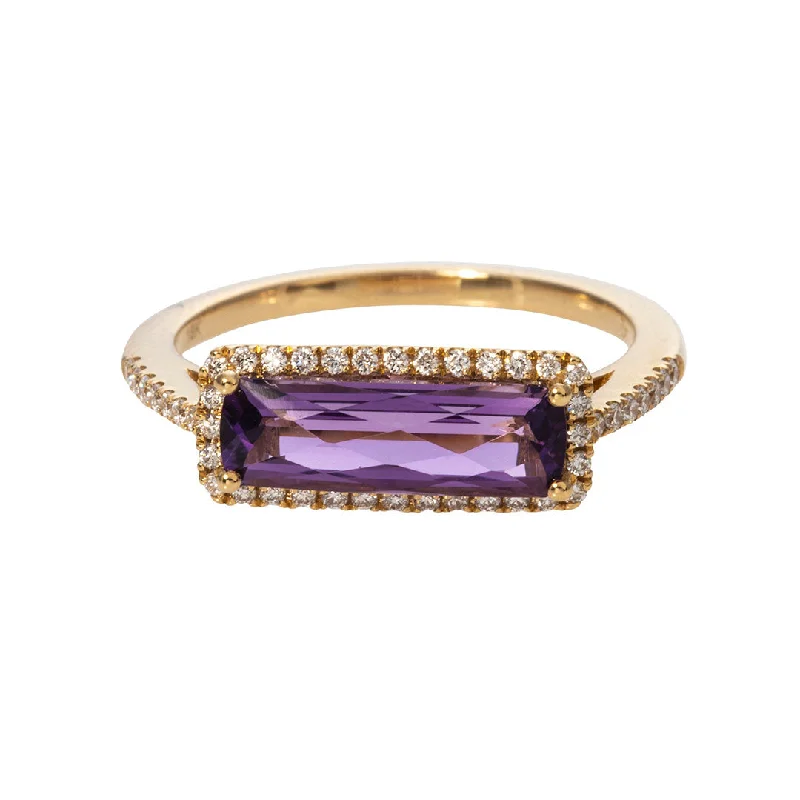 Personalized gemstone rings with custom-selected stone accents -Amethyst & Diamond East-West 18K Yellow Gold Ring