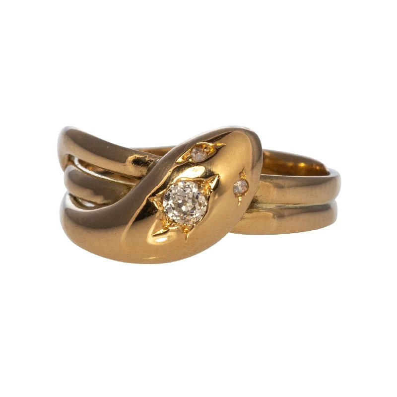 Drop gemstone rings with long stone finger elegance -Edwardian Diamond 18K Gold Snake Ring