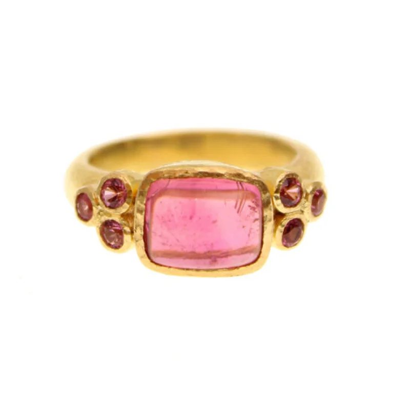 Chakra gemstone rings with stones for energy balance -Elizabeth Locke Pink Tourmaline Cabochon & Faceted Triad Ring