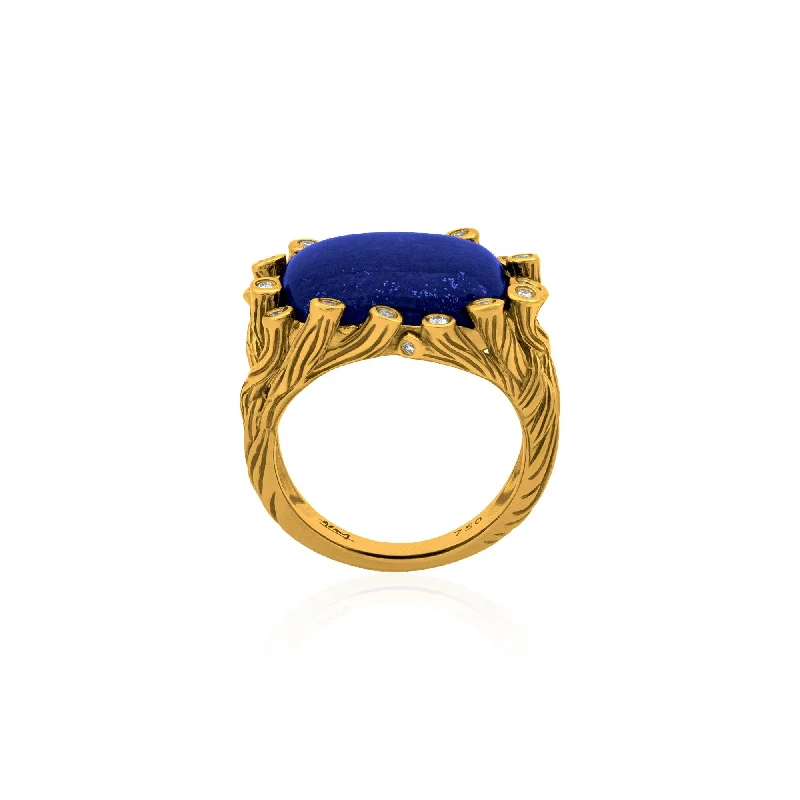 Fringe gemstone rings with stone drops for play -Enchanted Forest Ring with Lapis and Diamonds