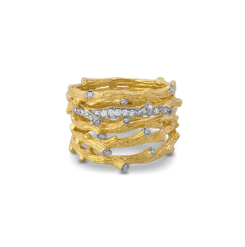 Gemstone rings perfect for stacking with slim bands -Enchanted Forest Multi Row Ring with Diamonds