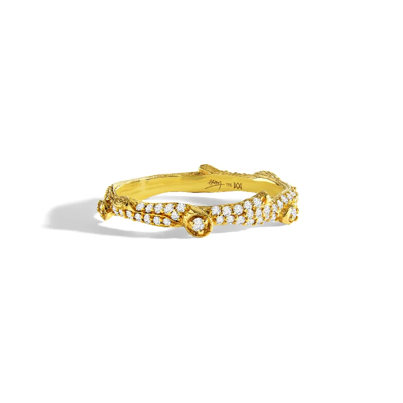 Light gemstone rings ideal for daily finger wear -Enchanted Forest Pave Stack Ring with Diamonds - Gold