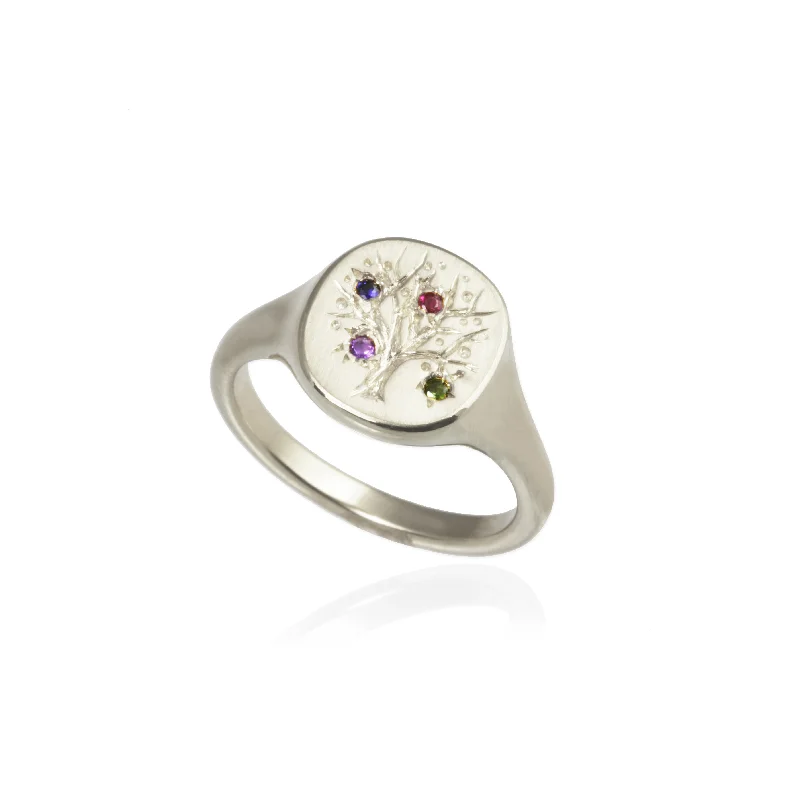 Retro gemstone rings featuring classic stone band designs -Family Tree Ring with Birthstones