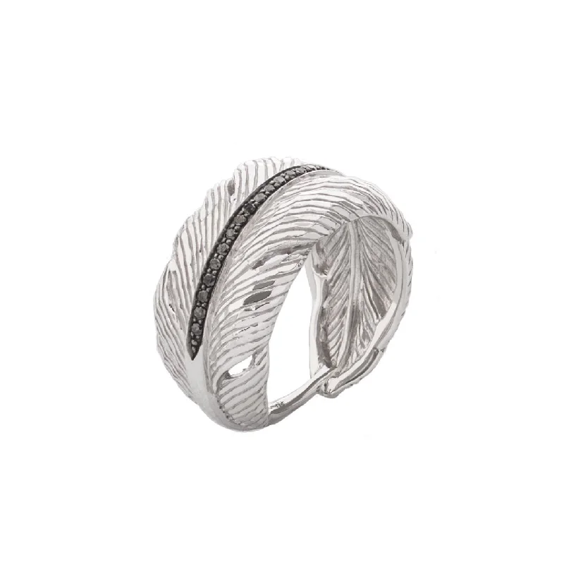 Gemstone rings with white gold for sleek shine -Feather Cuff Ring with Diamonds