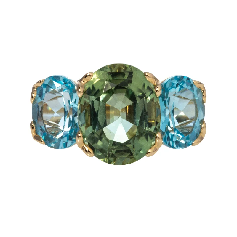 Gemstone rings featuring pearls for classic stone grace -Green Tourmaline & Blue Topaz 14K Gold River Ring