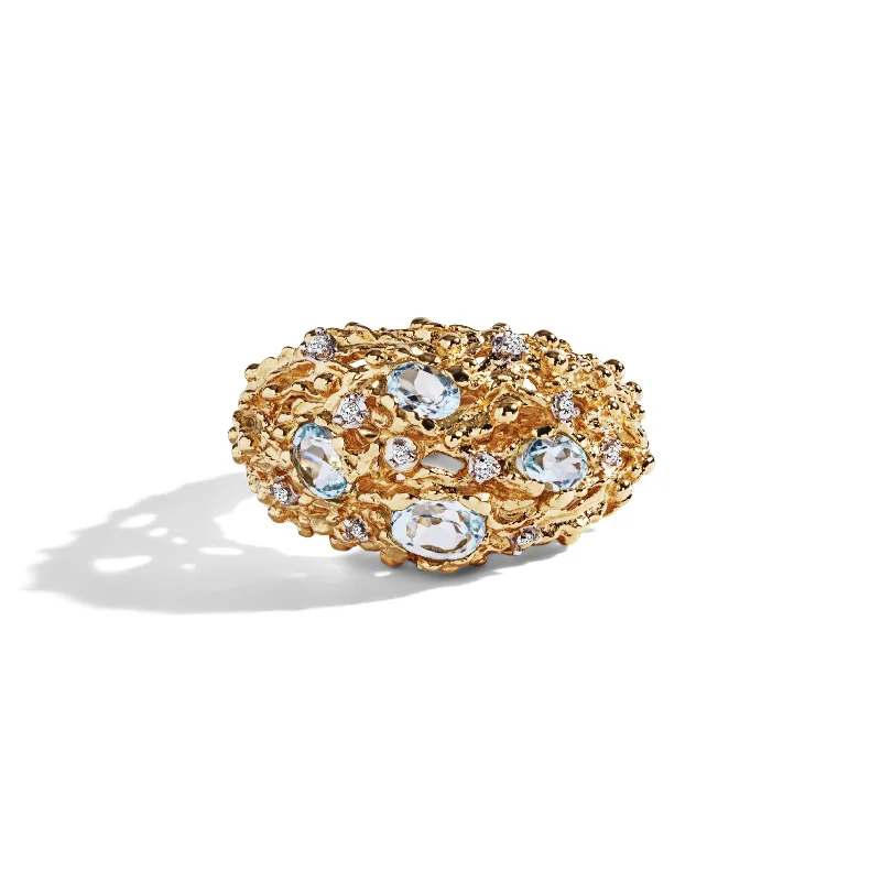 Gemstone rings perfect for romance with sweet stones -Ocean Caged Ring with Blue Topaz & Diamonds