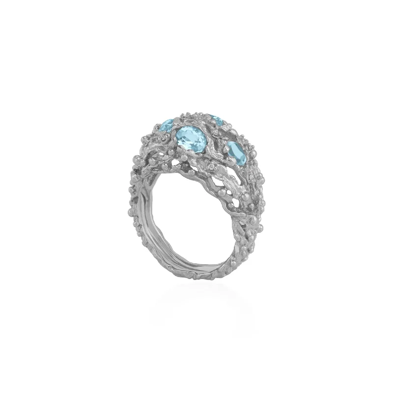 Gemstone rings with moonstone for mystical finger beauty -Ocean Ring with Blue Topaz and Diamonds