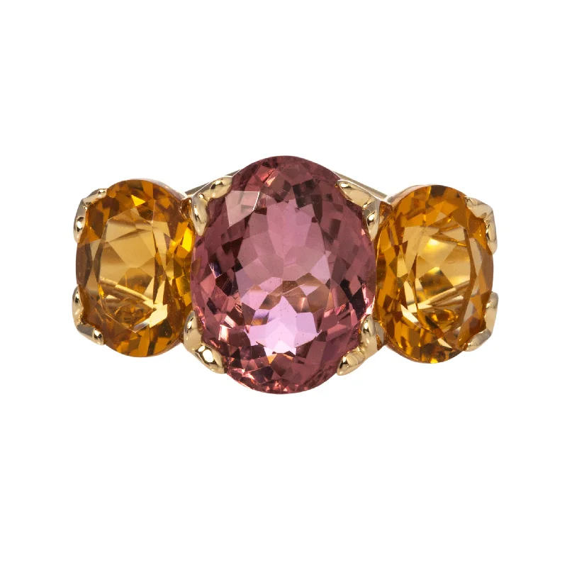 Gemstone rings featuring floral stones for gentle flair -Pink Tourmaline & Citrine 14K Gold River Ring