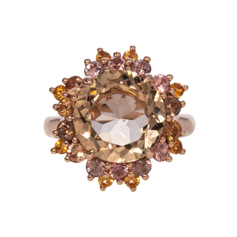 Gemstone rings perfect for casual finger accessorizing -Smoky Quartz, Mandarin Garnet & Mixed Sapphire 14K Rose Gold Ring