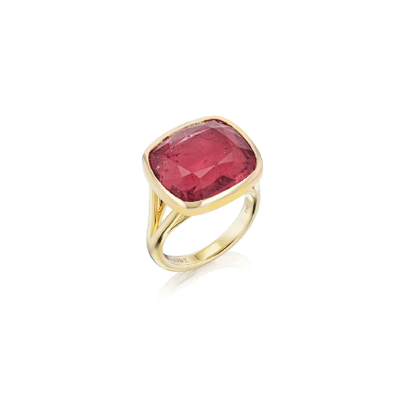 Luxe gemstone rings showcasing dazzling oversized stone brilliance -The Joni 14k Gold Cushion Cut Ring - Rubellite Tourmaline "One of a Kind"