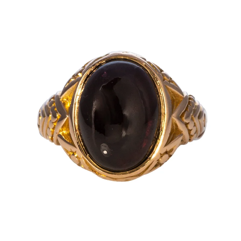 Gemstone rings perfect for holidays with stone cheer -Victorian Oval Cabochon Garnet 15K Gold Ring